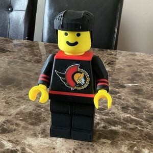 3 D printed 8” Lego Figure with Black and Red Jersey Ottawa Senators